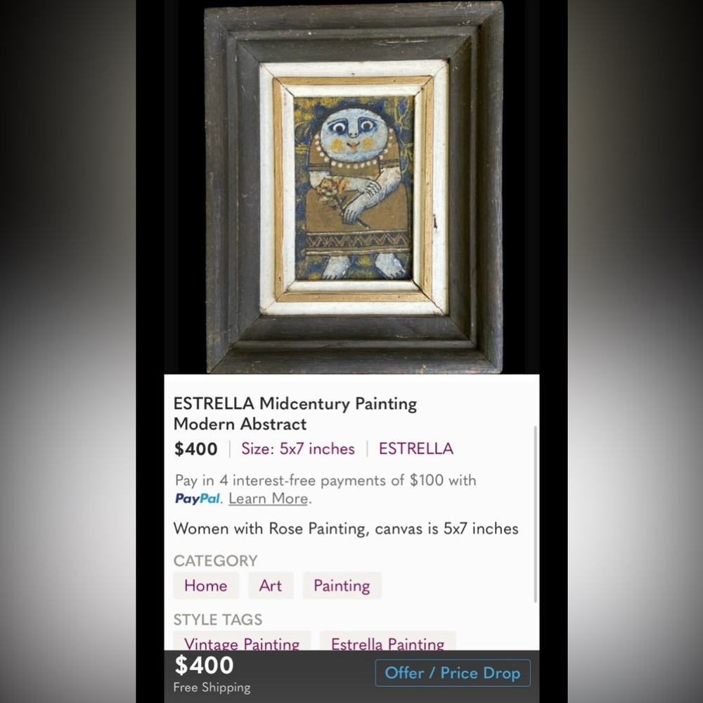 Vintage Estrella Rose Painting - Cream and Brown